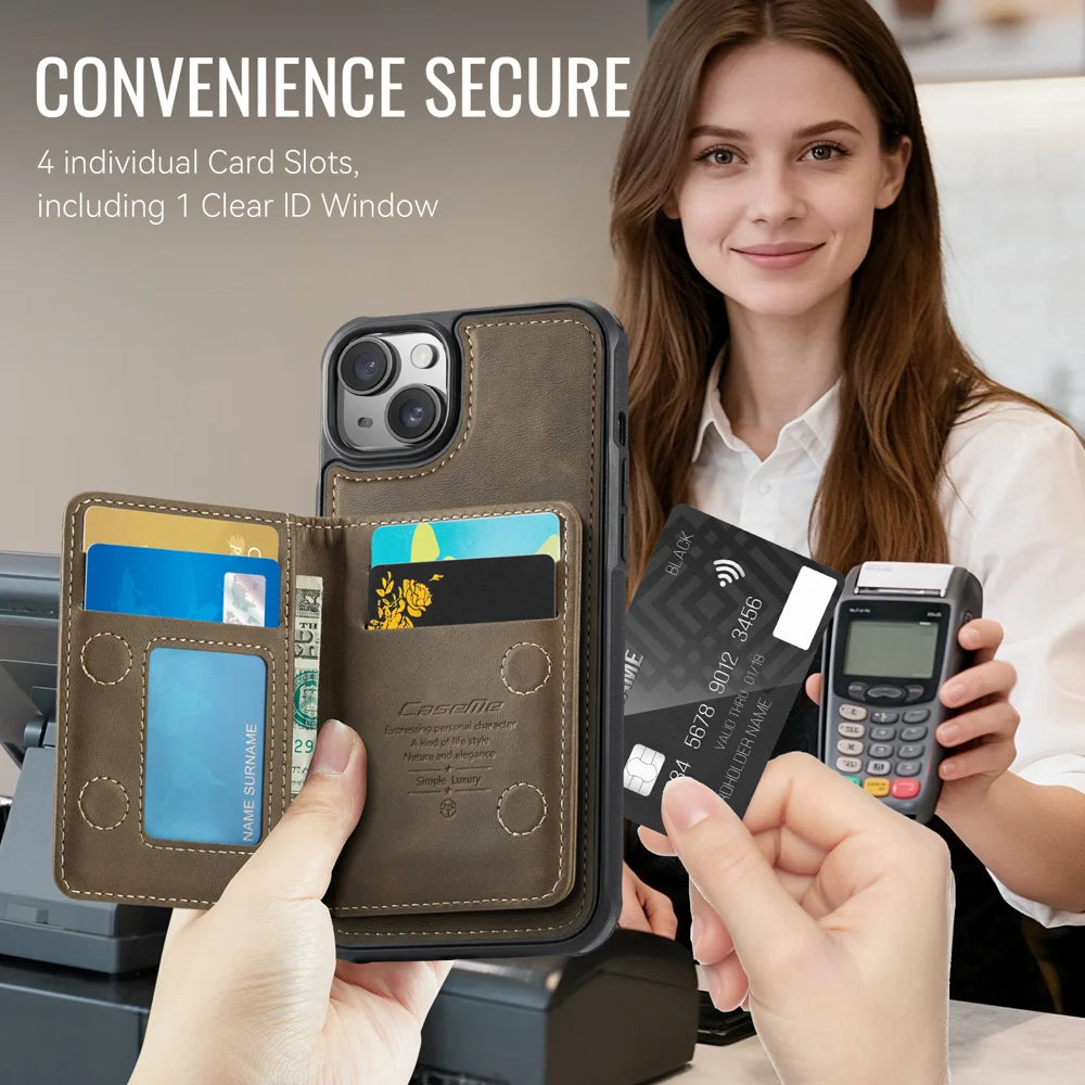 CASEME For iPhone 14 Magnetic Case  ME80 Series Leather PC TPU Phone Cover with Detachable Wallet - Coffee - 4