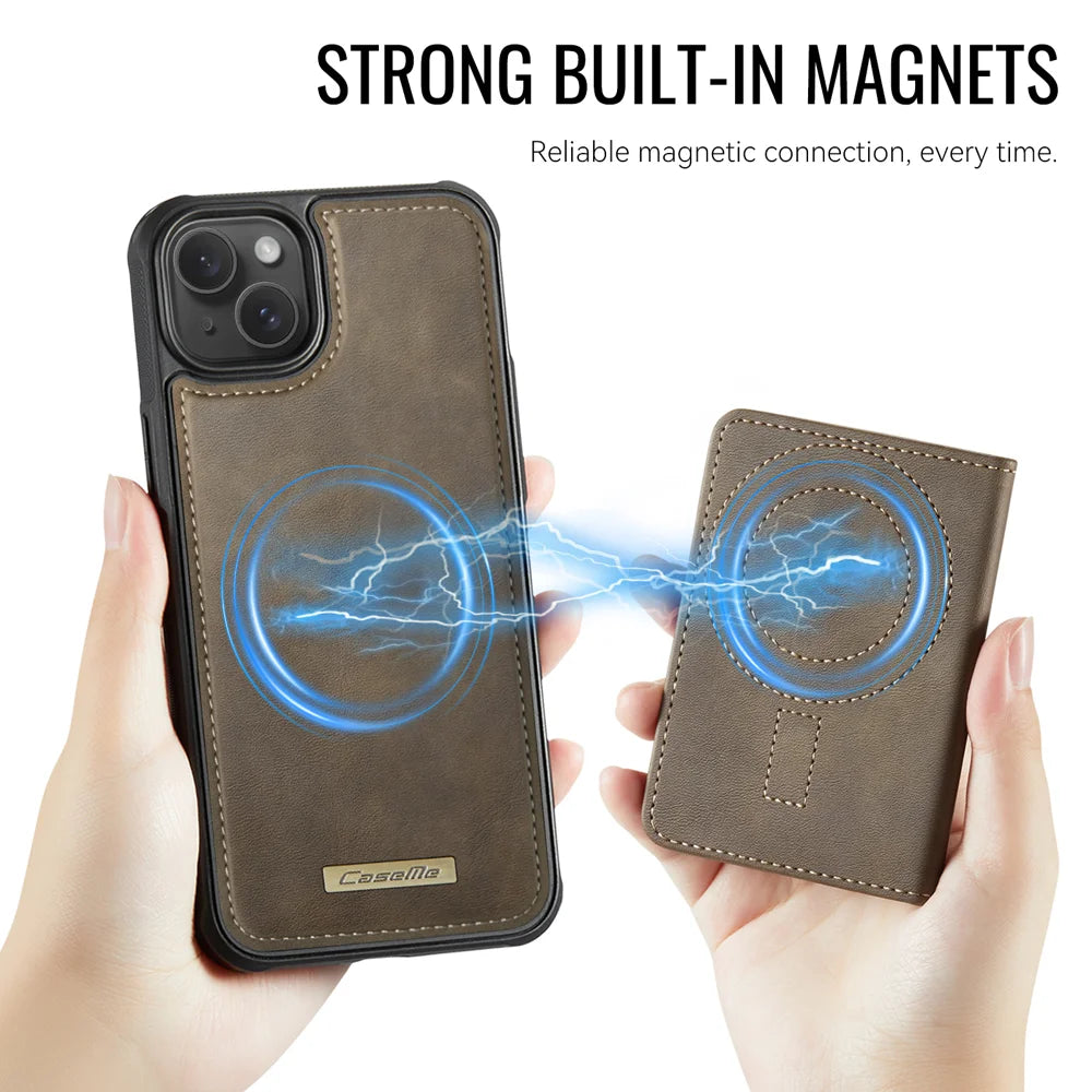 CASEME For iPhone 14 Magnetic Case  ME80 Series Leather PC TPU Phone Cover with Detachable Wallet - Coffee - 6