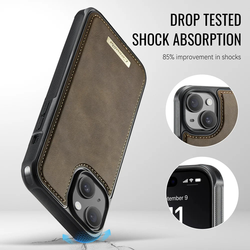 CASEME For iPhone 14 Magnetic Case  ME80 Series Leather PC TPU Phone Cover with Detachable Wallet - Coffee - 7