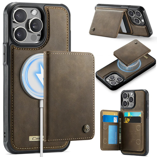 CASEME For iPhone 14 Pro Magnetic Case  ME80 Series Leather PC TPU Phone Cover with Detachable Wallet - Coffee - 1