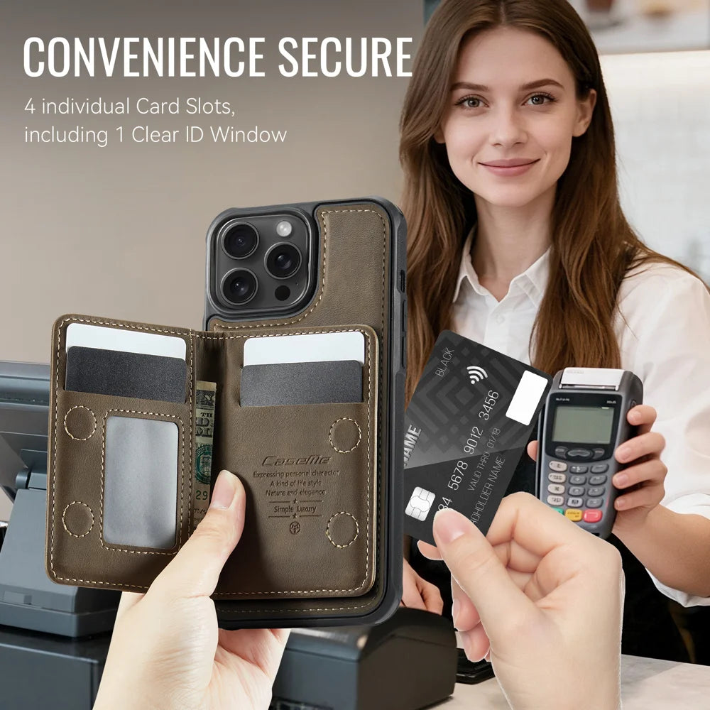 CASEME For iPhone 14 Pro Magnetic Case  ME80 Series Leather PC TPU Phone Cover with Detachable Wallet - Coffee - 4