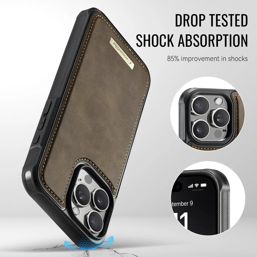 CASEME For iPhone 14 Pro Magnetic Case  ME80 Series Leather PC TPU Phone Cover with Detachable Wallet - Coffee - 7