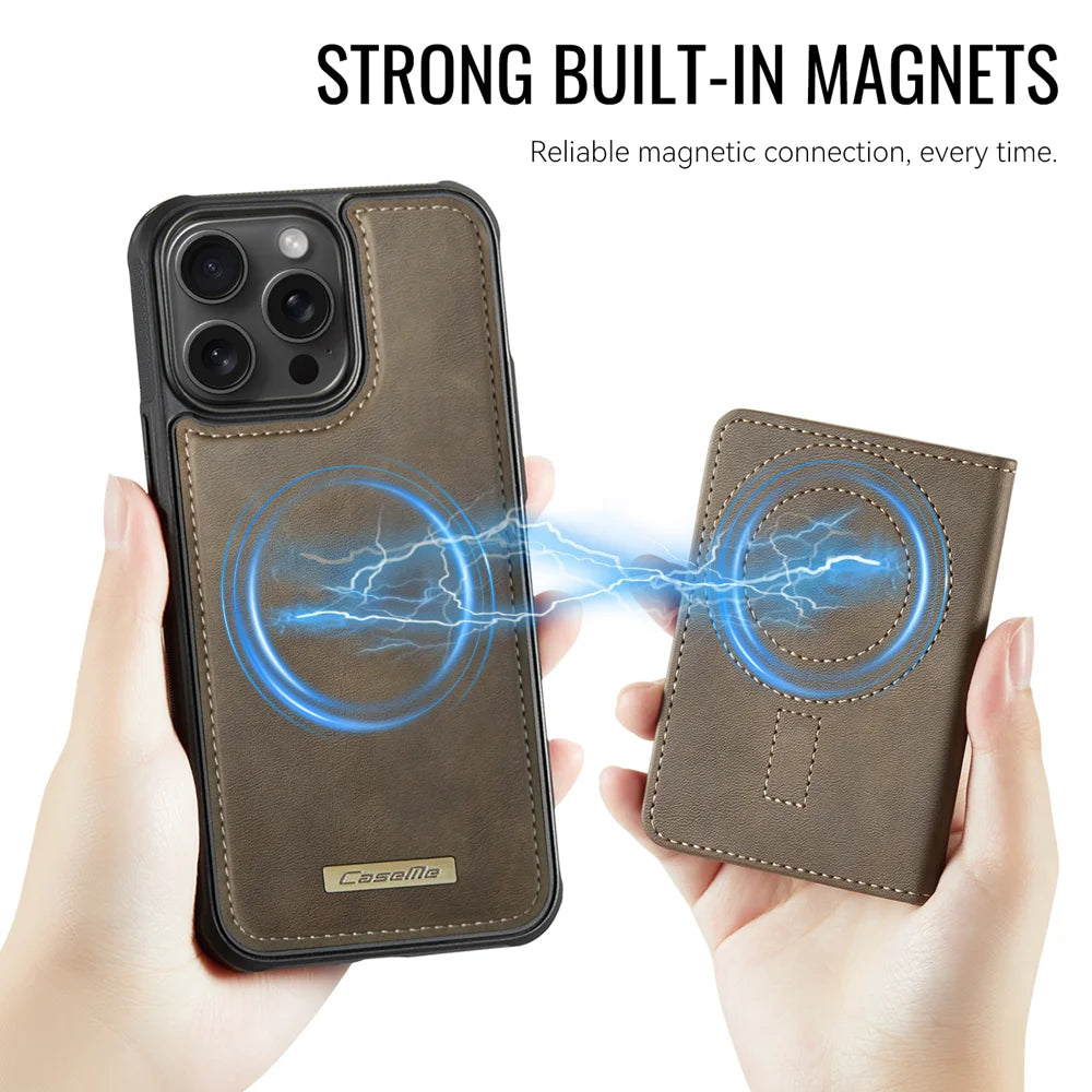 CASEME For iPhone 14 Pro Max Magnetic Case  ME80 Series Leather PC TPU Phone Cover with Detachable Wallet - Coffee - 6