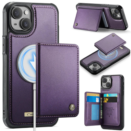CASEME For iPhone 15 Magnetic Case  ME80 Series Leather PC TPU Phone Cover with Detachable Wallet - Purple - 1