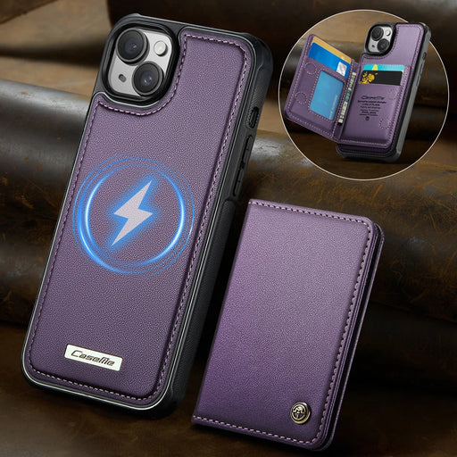 CASEME For iPhone 15 Magnetic Case  ME80 Series Leather PC TPU Phone Cover with Detachable Wallet - Purple - 2