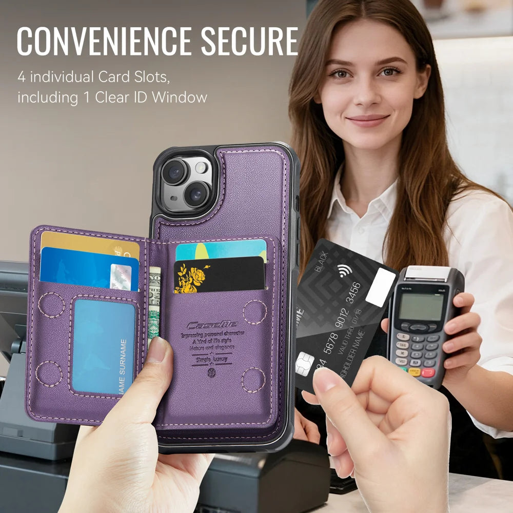 CASEME For iPhone 15 Magnetic Case  ME80 Series Leather PC TPU Phone Cover with Detachable Wallet - Purple - 4