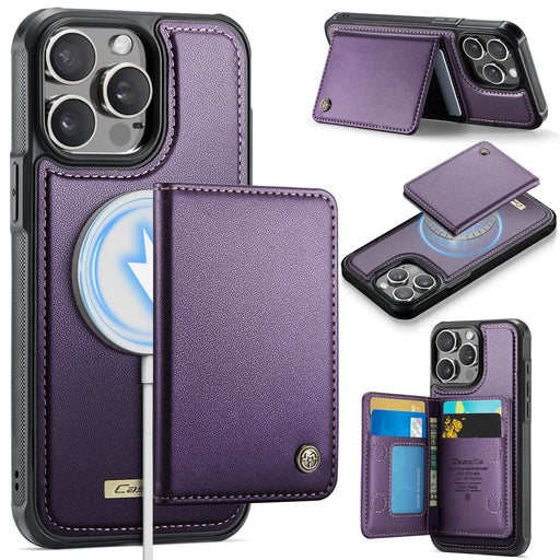 CASEME For iPhone 15 Pro Magnetic Case  ME80 Series Leather PC TPU Phone Cover with Detachable Wallet - Purple - 1