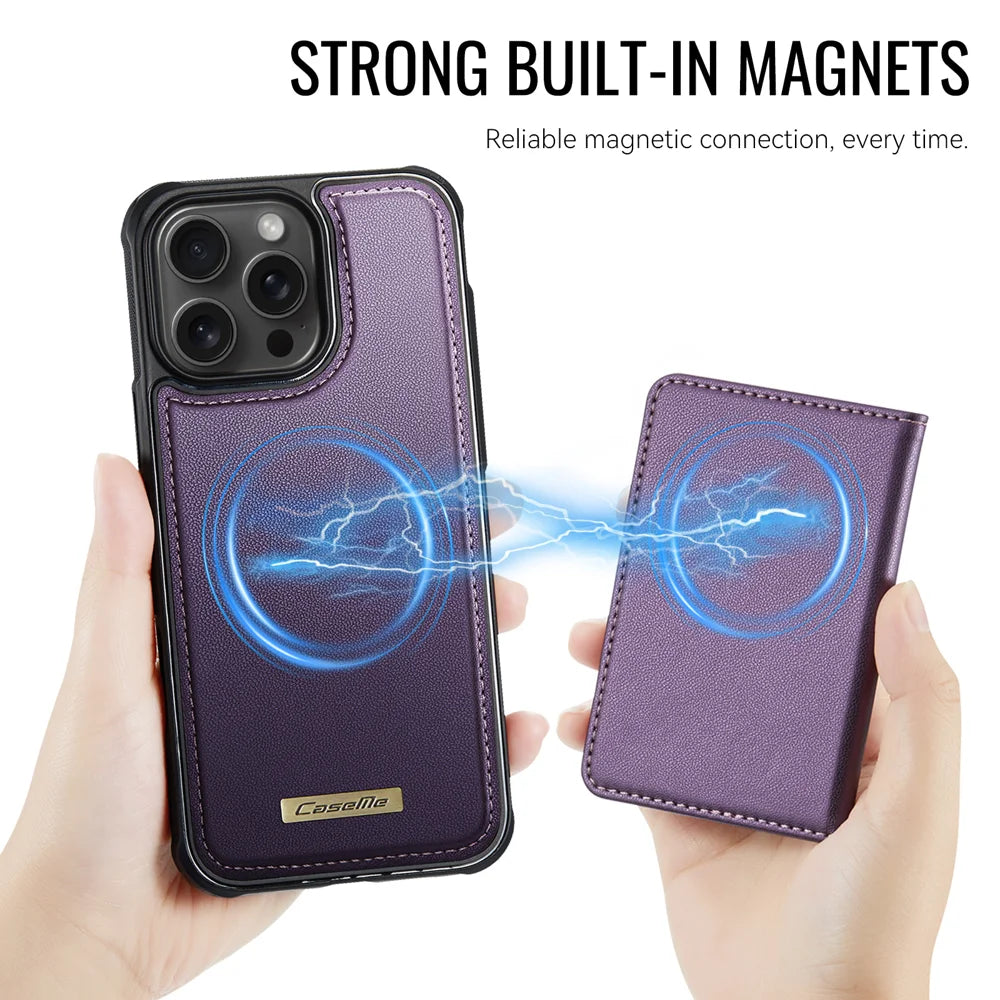 CASEME For iPhone 15 Pro Max Magnetic Case  ME80 Series Leather PC TPU Phone Cover with Detachable Wallet - Purple - 6