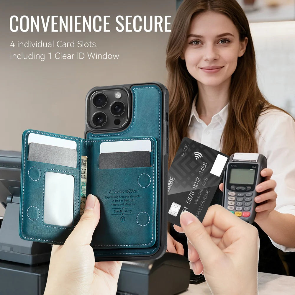 CASEME For iPhone 12 Pro Max Magnetic Case  ME80 Series Leather PC TPU Phone Cover with Detachable Wallet - Green - 4