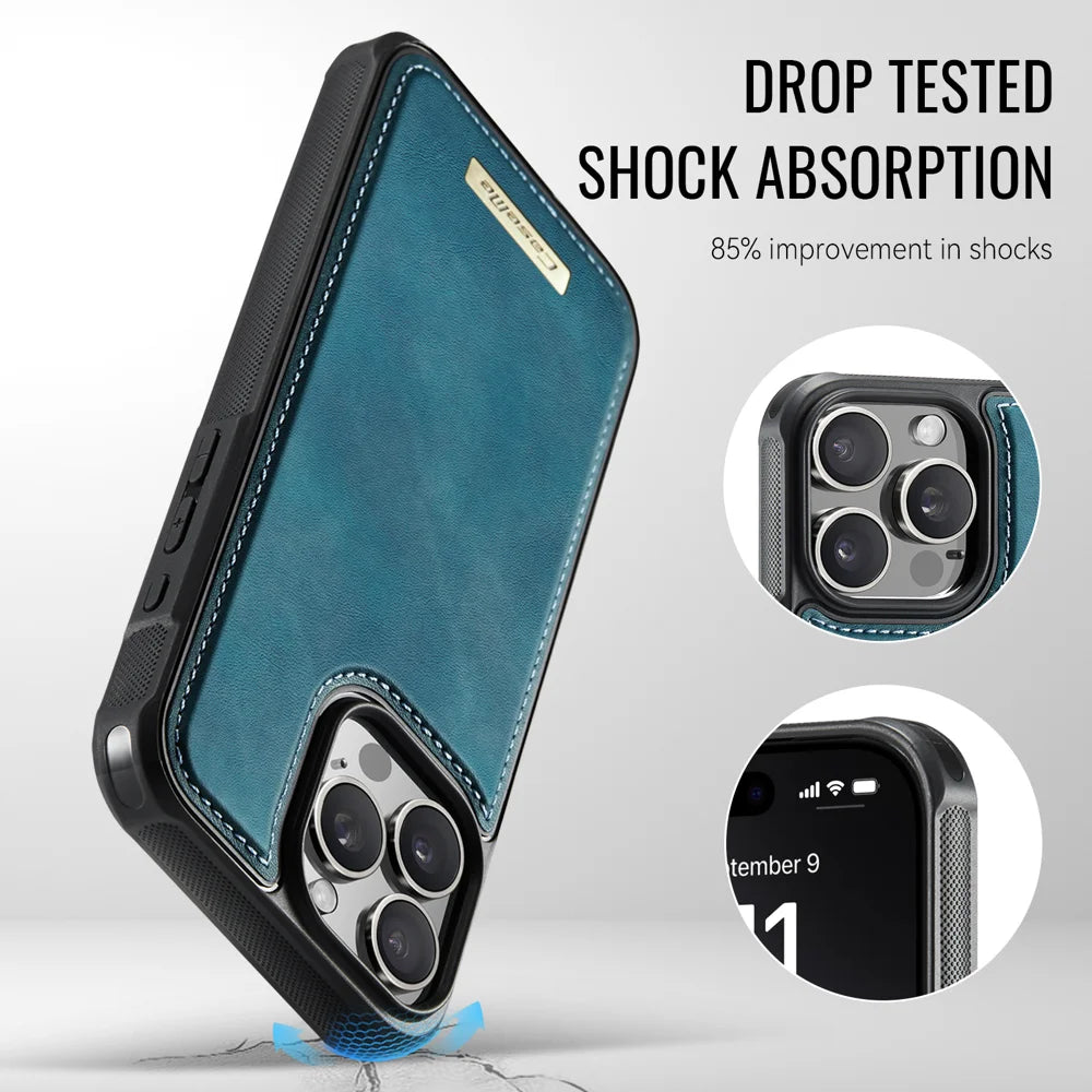 CASEME For iPhone 12 Pro Max Magnetic Case  ME80 Series Leather PC TPU Phone Cover with Detachable Wallet - Green - 7