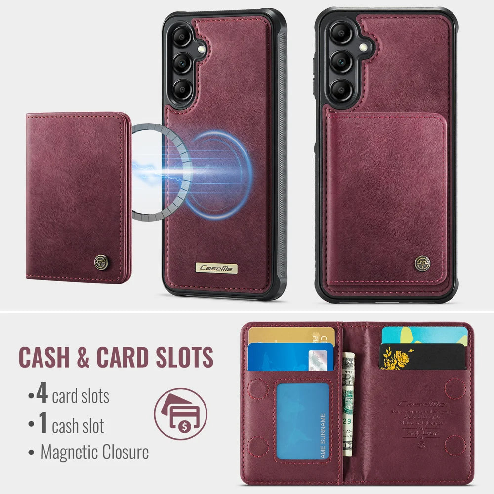 CASEME For Samsung Galaxy A14 4G / Galaxy M44 5G / Galaxy A14 5G Magnetic Case  ME80 Series Leather PC TPU Phone Cover with Detachable Wallet - Red - 3