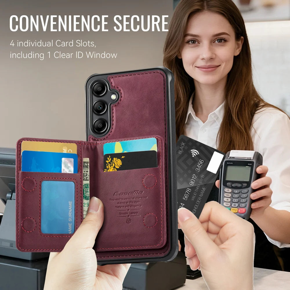 CASEME For Samsung Galaxy A14 4G / Galaxy M44 5G / Galaxy A14 5G Magnetic Case  ME80 Series Leather PC TPU Phone Cover with Detachable Wallet - Red - 4