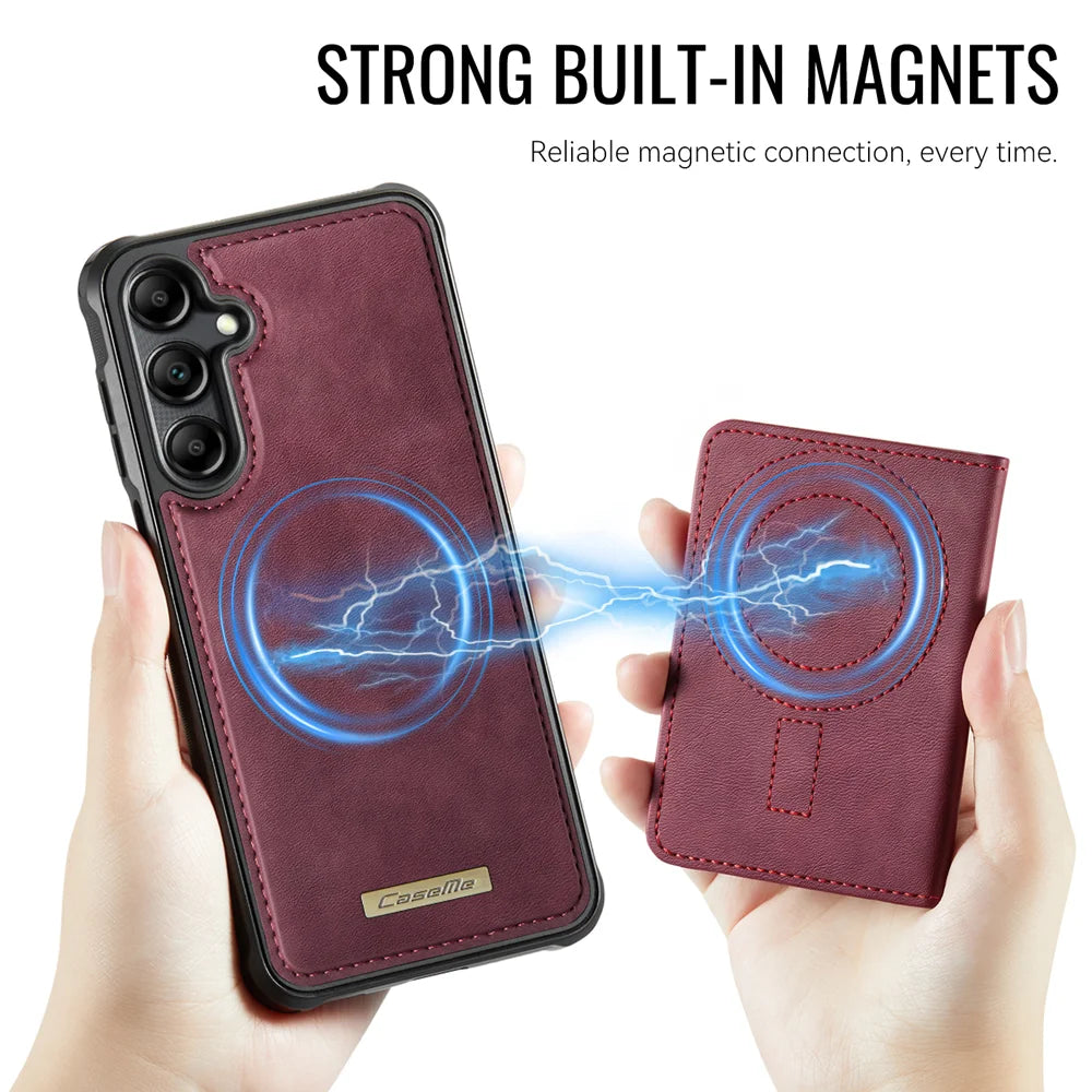 CASEME For Samsung Galaxy A14 4G / Galaxy M44 5G / Galaxy A14 5G Magnetic Case  ME80 Series Leather PC TPU Phone Cover with Detachable Wallet - Red - 6