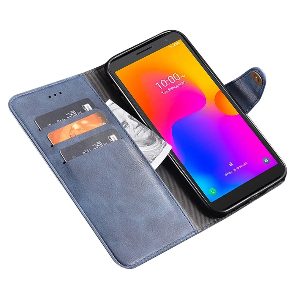 IDEWEI For Alcatel 1B (2022) Phone Flip Case Anti-scratch Fine Texture TPU+PU Leather Wallet Stand Cell Phone Cover - Blue - 2