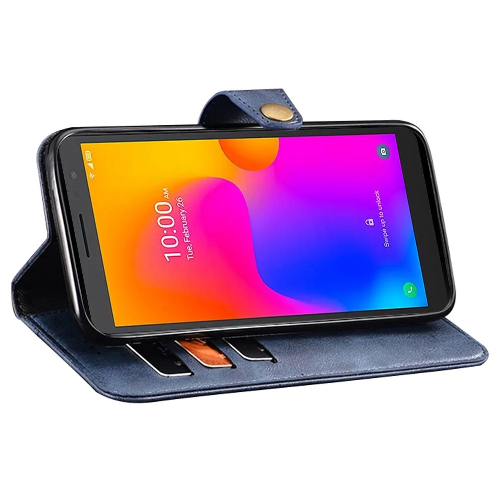 IDEWEI For Alcatel 1B (2022) Phone Flip Case Anti-scratch Fine Texture TPU+PU Leather Wallet Stand Cell Phone Cover - Blue - 3
