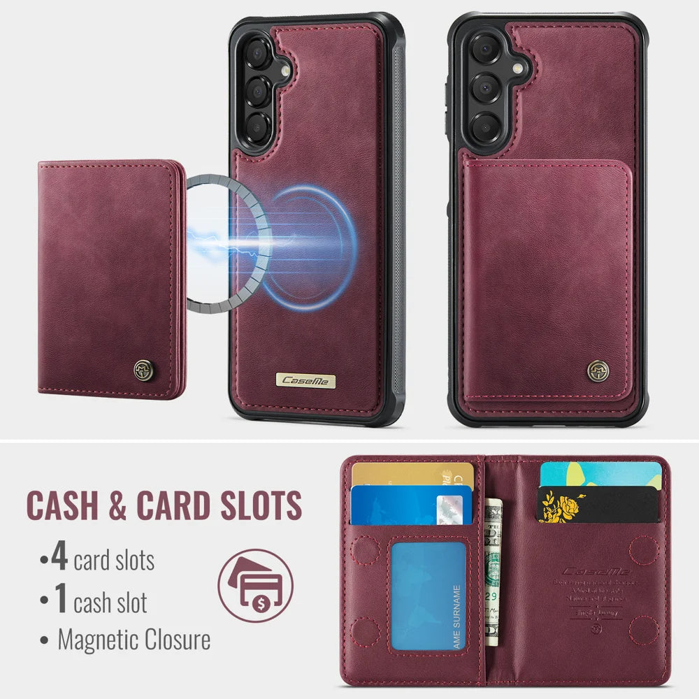 CASEME For Samsung Galaxy A15 5G / Galaxy A15 4G Magnetic Case  ME80 Series Leather PC TPU Phone Cover with Detachable Wallet - Red - 3