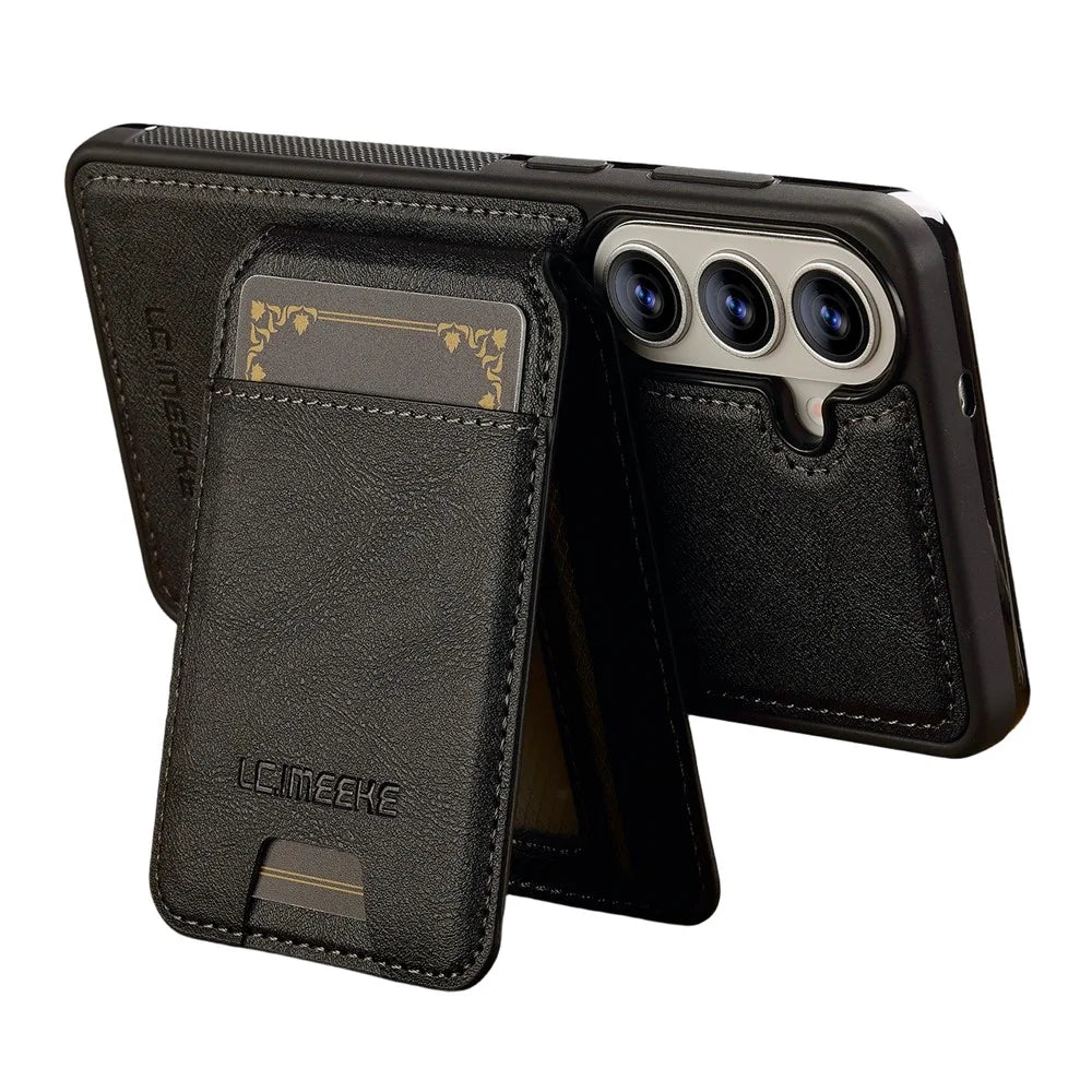 LC.IMEEKE L3 For Samsung Galaxy A57 5G Magnetic Case Detachable Card Holder Leather TPU Mobile Cover - Black - 2