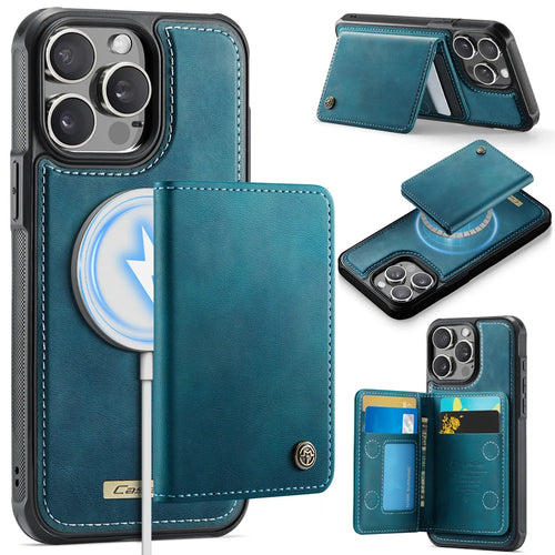 CASEME For iPhone 12 Pro / iPhone 12 Magnetic Case  ME80 Series Leather PC TPU Phone Cover with Detachable Wallet - Green - 1