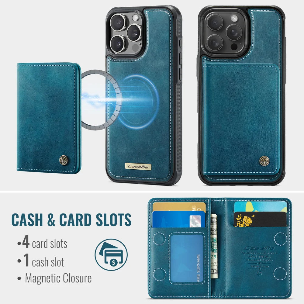 CASEME For iPhone 12 Pro / iPhone 12 Magnetic Case  ME80 Series Leather PC TPU Phone Cover with Detachable Wallet - Green - 3