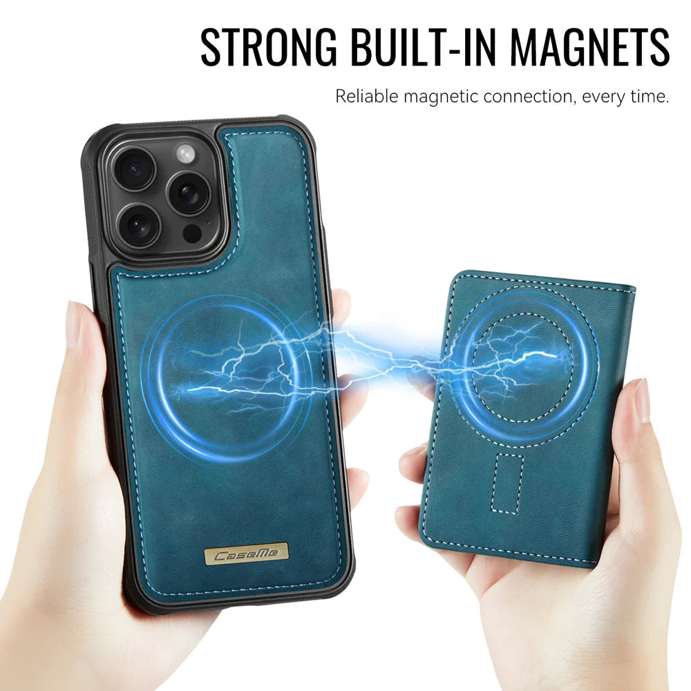 CASEME For iPhone 12 Pro / iPhone 12 Magnetic Case  ME80 Series Leather PC TPU Phone Cover with Detachable Wallet - Green - 6