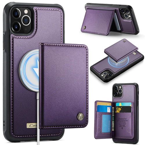 CASEME For iPhone 11 Pro Max Magnetic Case  ME80 Series Leather PC TPU Phone Cover with Detachable Wallet - Purple - 1