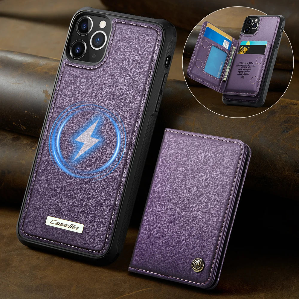 CASEME For iPhone 11 Pro Max Magnetic Case  ME80 Series Leather PC TPU Phone Cover with Detachable Wallet - Purple - 2
