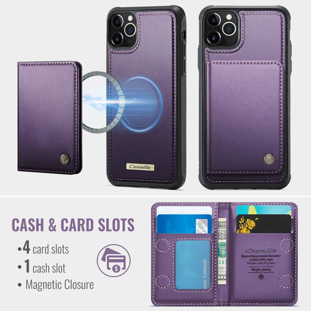 CASEME For iPhone 11 Pro Max Magnetic Case  ME80 Series Leather PC TPU Phone Cover with Detachable Wallet - Purple - 3