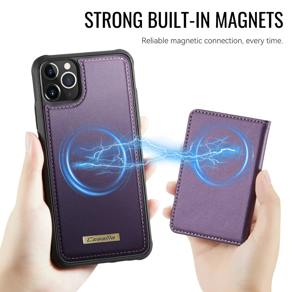 CASEME For iPhone 11 Pro Max Magnetic Case  ME80 Series Leather PC TPU Phone Cover with Detachable Wallet - Purple - 6
