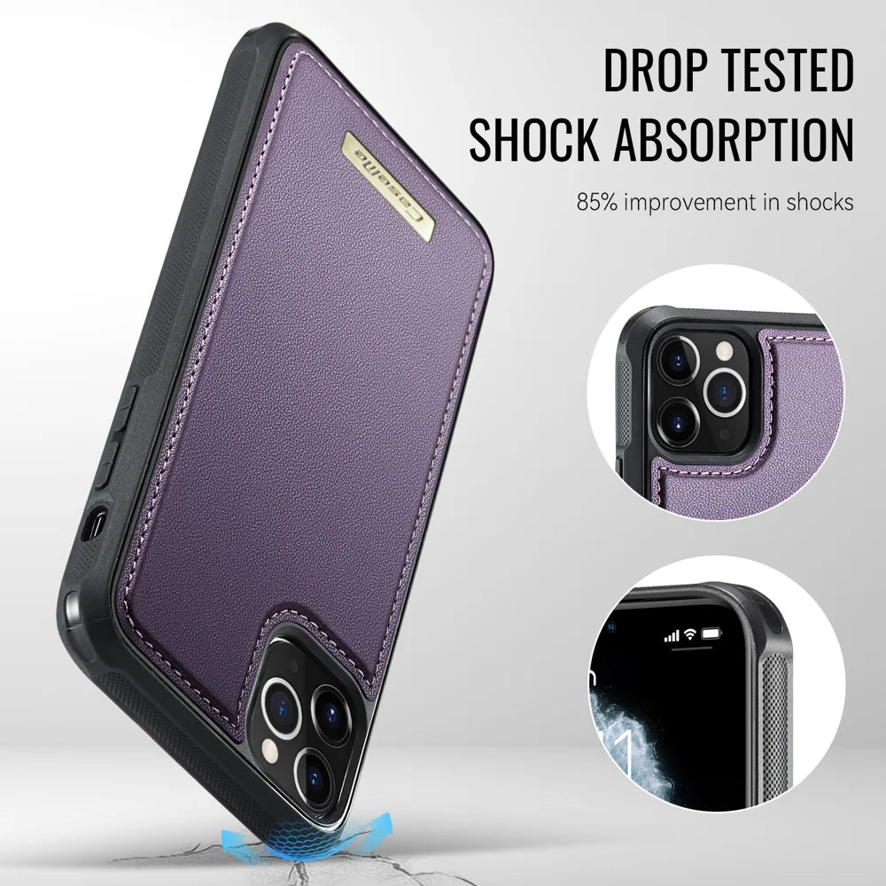 CASEME For iPhone 11 Pro Magnetic Case  ME80 Series Leather PC TPU Phone Cover with Detachable Wallet - Purple - 7