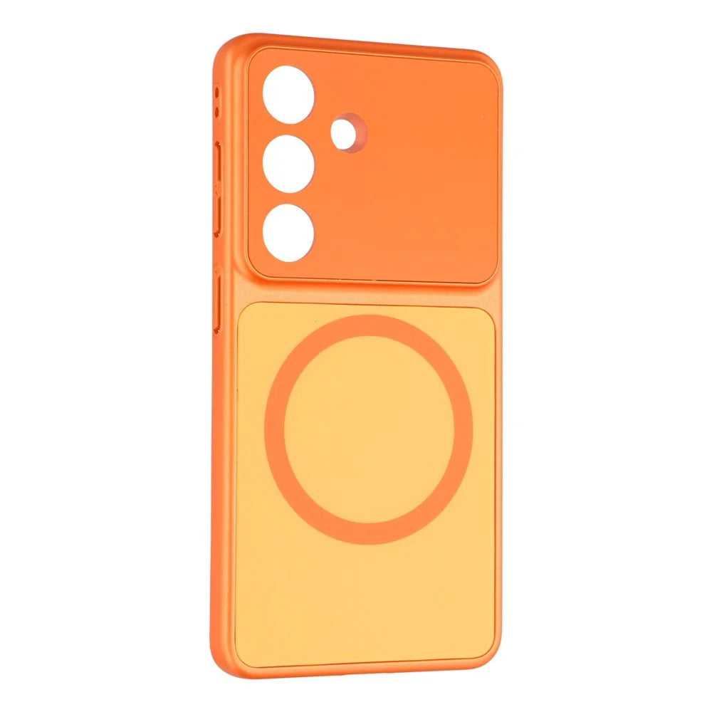 For Samsung Galaxy S26 Magnetic Case PC Phone Cover with AG Corning Glass Lens Film - Orange - 2