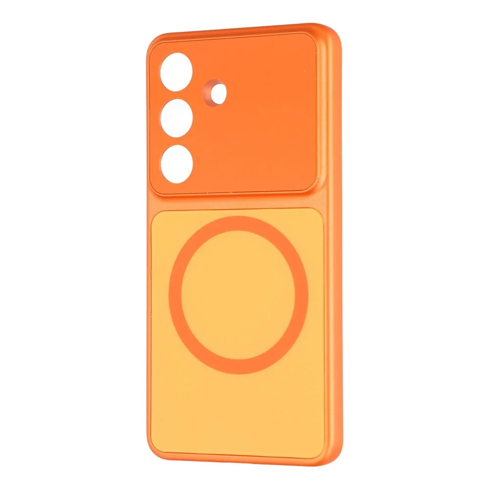 For Samsung Galaxy S26 Magnetic Case PC Phone Cover with AG Corning Glass Lens Film - Orange - 3