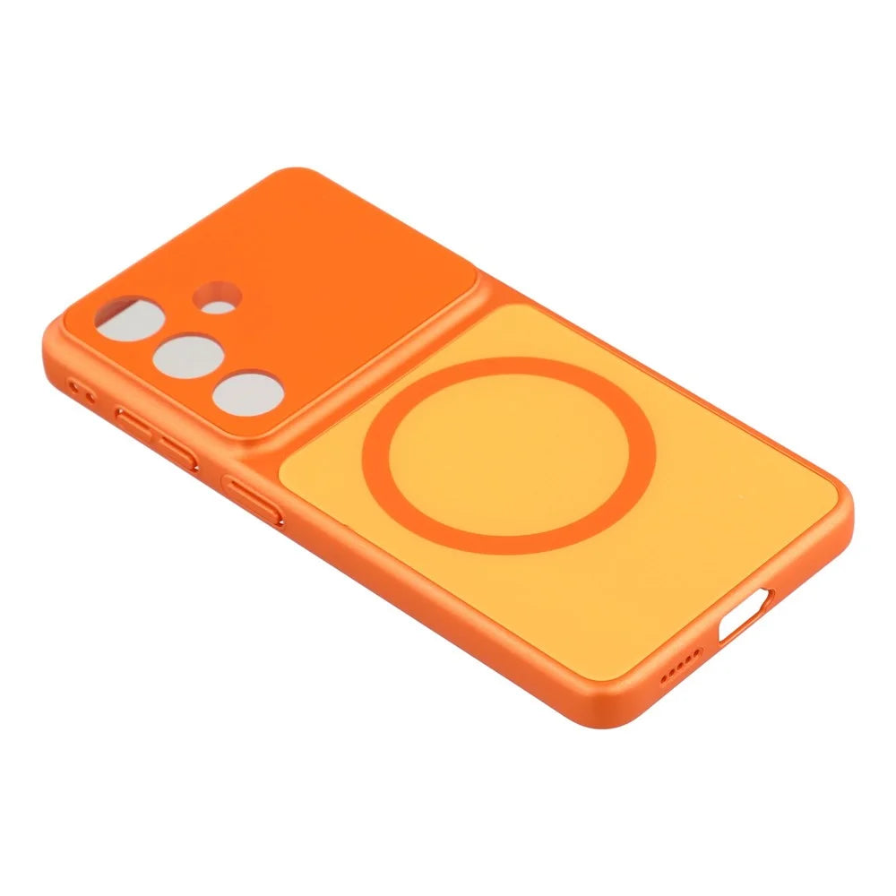 For Samsung Galaxy S26 Magnetic Case PC Phone Cover with AG Corning Glass Lens Film - Orange - 4