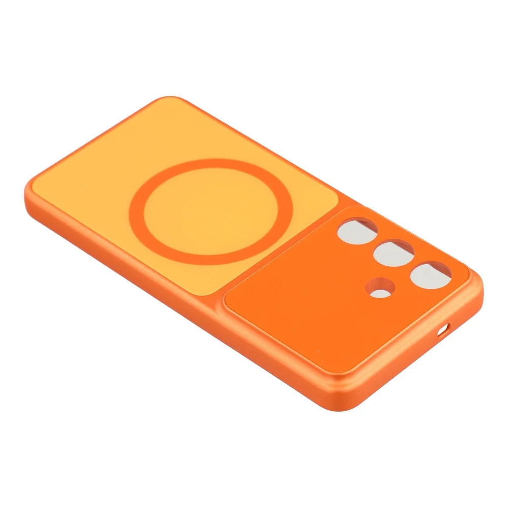 For Samsung Galaxy S26 Magnetic Case PC Phone Cover with AG Corning Glass Lens Film - Orange - 5