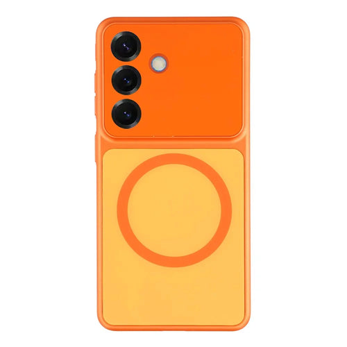 For Samsung Galaxy S26+ Magnetic Case PC Phone Cover with AG Corning Glass Lens Film - Orange - 1