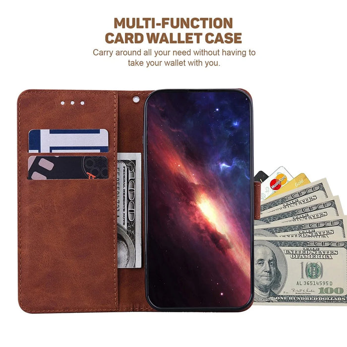 For Samsung Galaxy A37 5G Case Geometry Pattern Leather Wallet Phone Cover with Wrist Strap - Brown - 2
