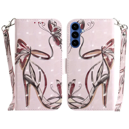 For Samsung Galaxy A37 5G Case Pattern Printing Leather Wallet Phone Cover with Wrist Strap - Butterfly High Heels - 1