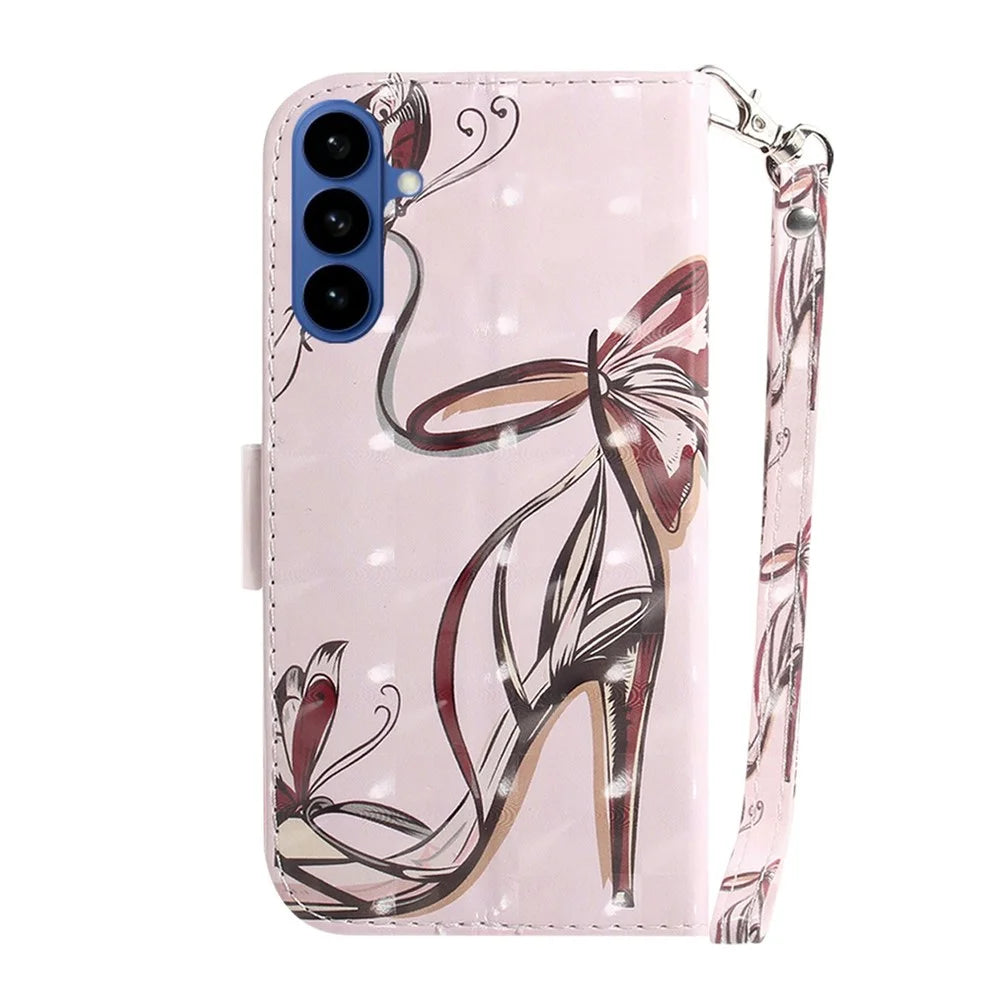 For Samsung Galaxy A37 5G Case Pattern Printing Leather Wallet Phone Cover with Wrist Strap - Butterfly High Heels - 7