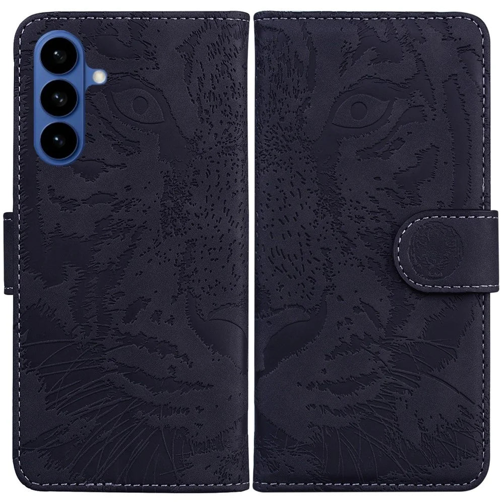 For Samsung Galaxy A37 5G Case Tiger Imprint Leather Wallet Phone Cover - Black - 1