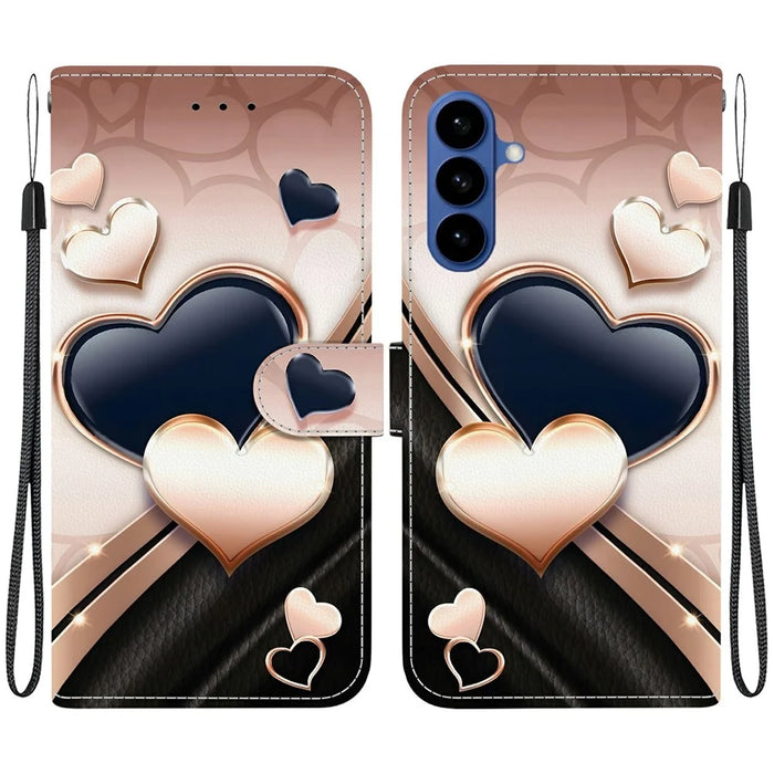 For Samsung Galaxy A37 5G Leather Case Stand Wallet Pattern Printing Phone Cover with Wrist Strap - Love - 1