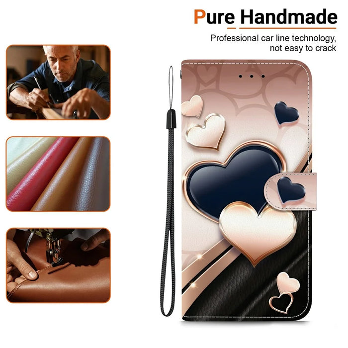 For Samsung Galaxy A37 5G Leather Case Stand Wallet Pattern Printing Phone Cover with Wrist Strap - Love - 4