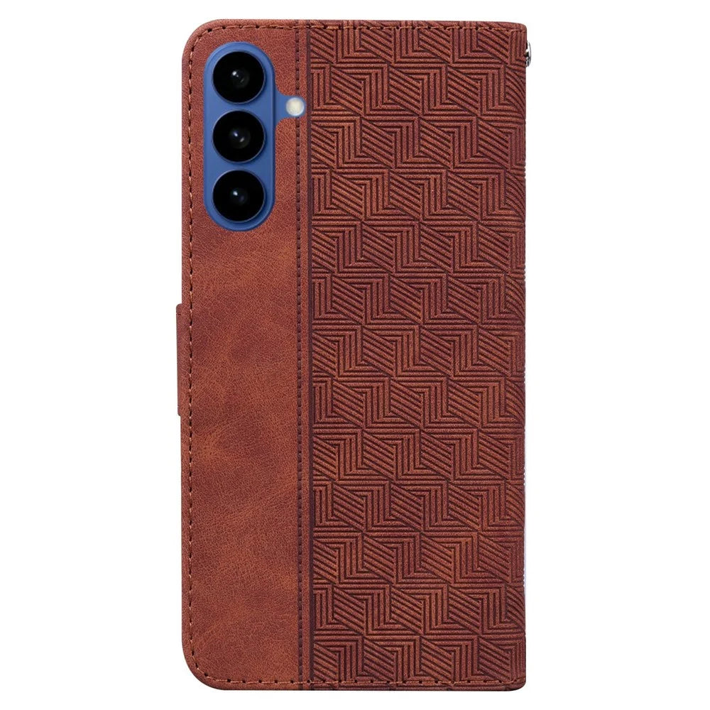 For Samsung Galaxy A57 5G Case Geometry Pattern Leather Wallet Phone Cover with Wrist Strap - Brown - 7