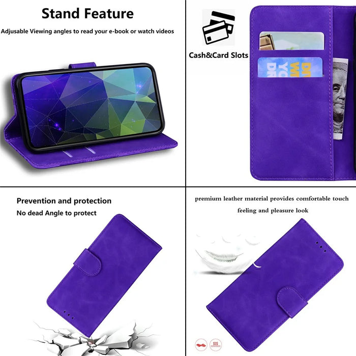 For Samsung Galaxy A57 5G Case Solid Color Leather Wallet Phone Cover - Purple - 4