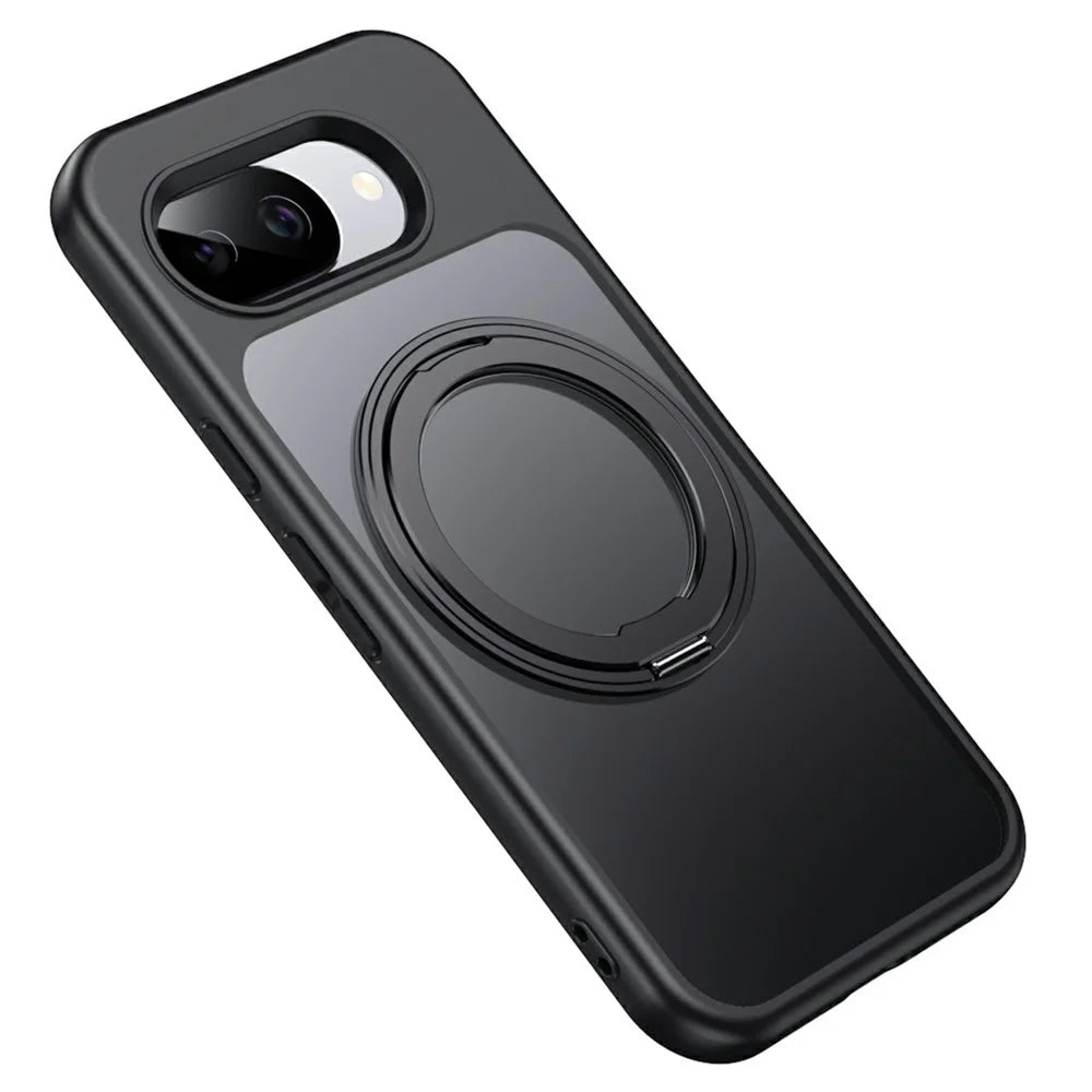 For Google Pixel 10a Magnetic Case TPU + Acrylic + Metal Kickstand Matte Phone Cover - Black - 1