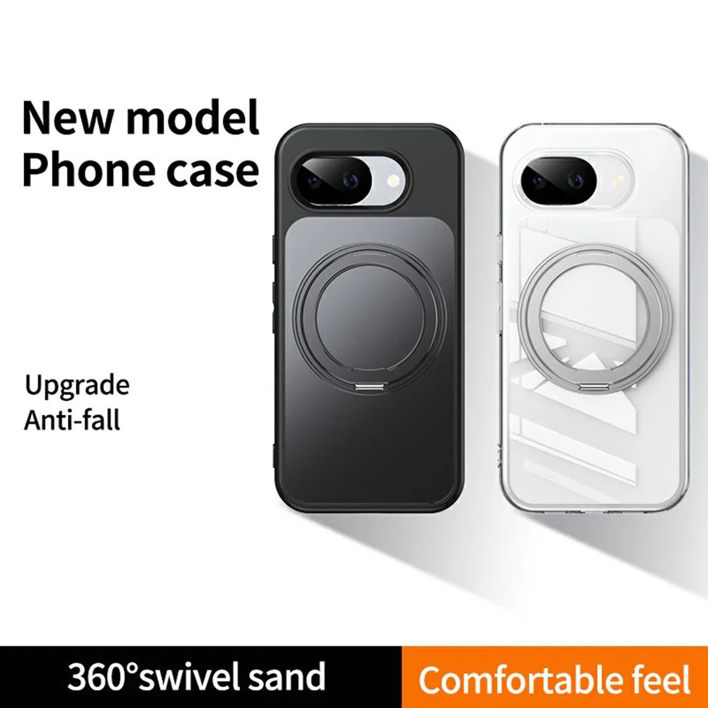 For Google Pixel 10a Magnetic Case TPU + Acrylic + Metal Kickstand Matte Phone Cover - Black - 2