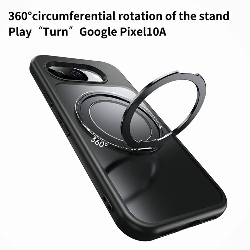 For Google Pixel 10a Magnetic Case TPU + Acrylic + Metal Kickstand Matte Phone Cover - Black - 6