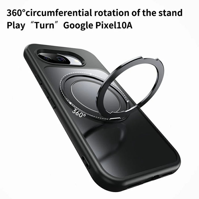 For Google Pixel 10a Magnetic Case TPU + Acrylic + Metal Kickstand Matte Phone Cover - Black - 6