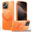 For iPhone 16 Pro Max Case Compatible with MagSafe Rotating Kickstand Litchi Texture PC TPU Phone Cover - Orange - 1