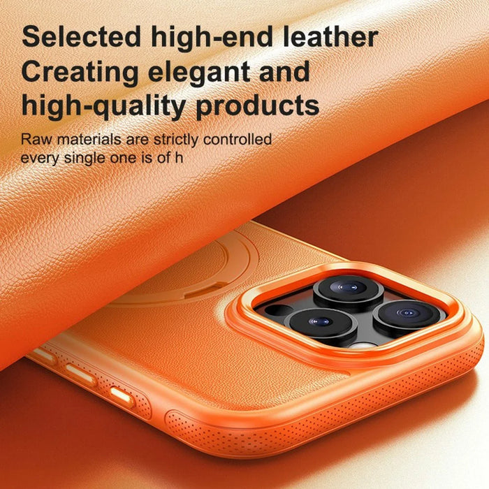 For iPhone 16 Pro Max Case Compatible with MagSafe Rotating Kickstand Litchi Texture PC TPU Phone Cover - Orange - 3