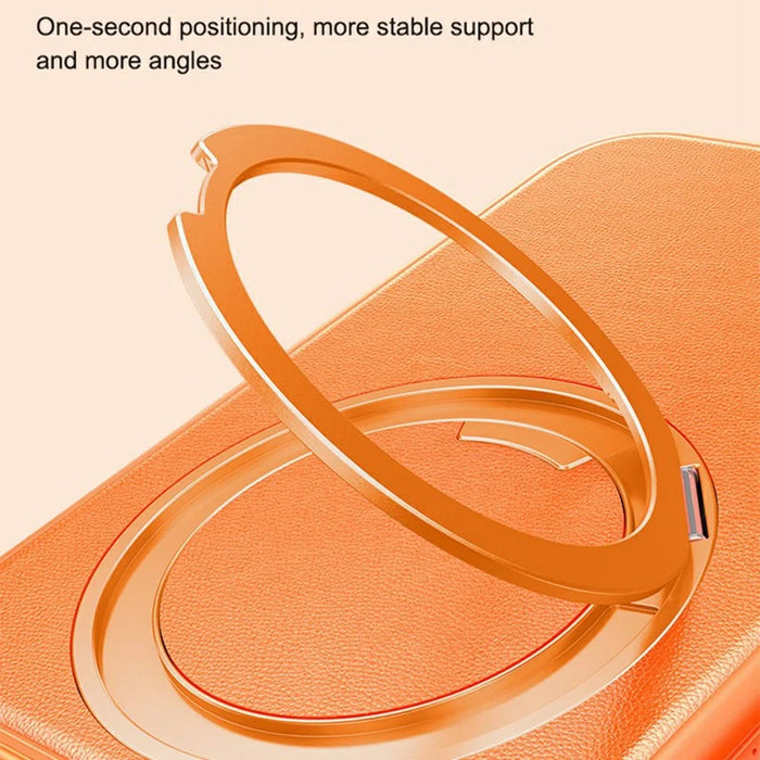 For iPhone 16 Pro Max Case Compatible with MagSafe Rotating Kickstand Litchi Texture PC TPU Phone Cover - Orange - 6