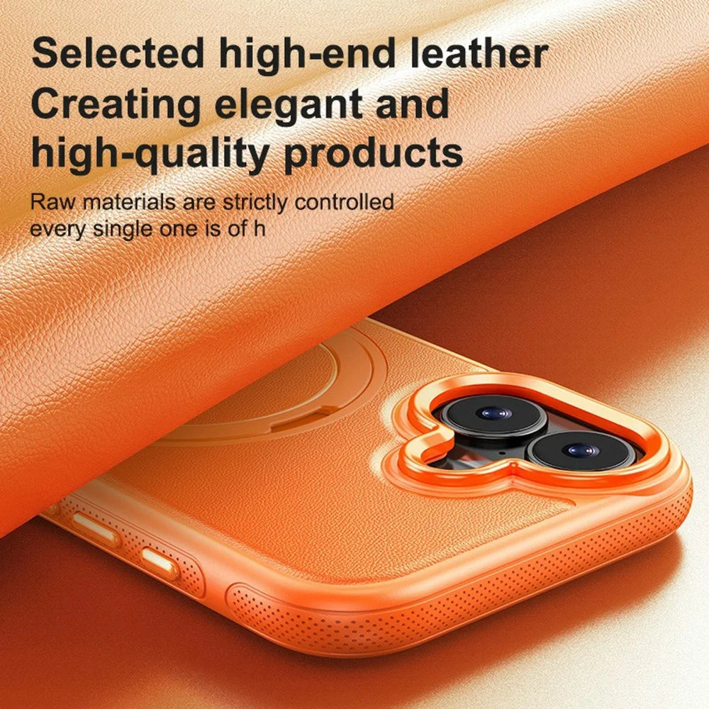 For iPhone 17 Case Compatible with MagSafe Rotating Kickstand Litchi Texture PC TPU Phone Cover - Orange - 3